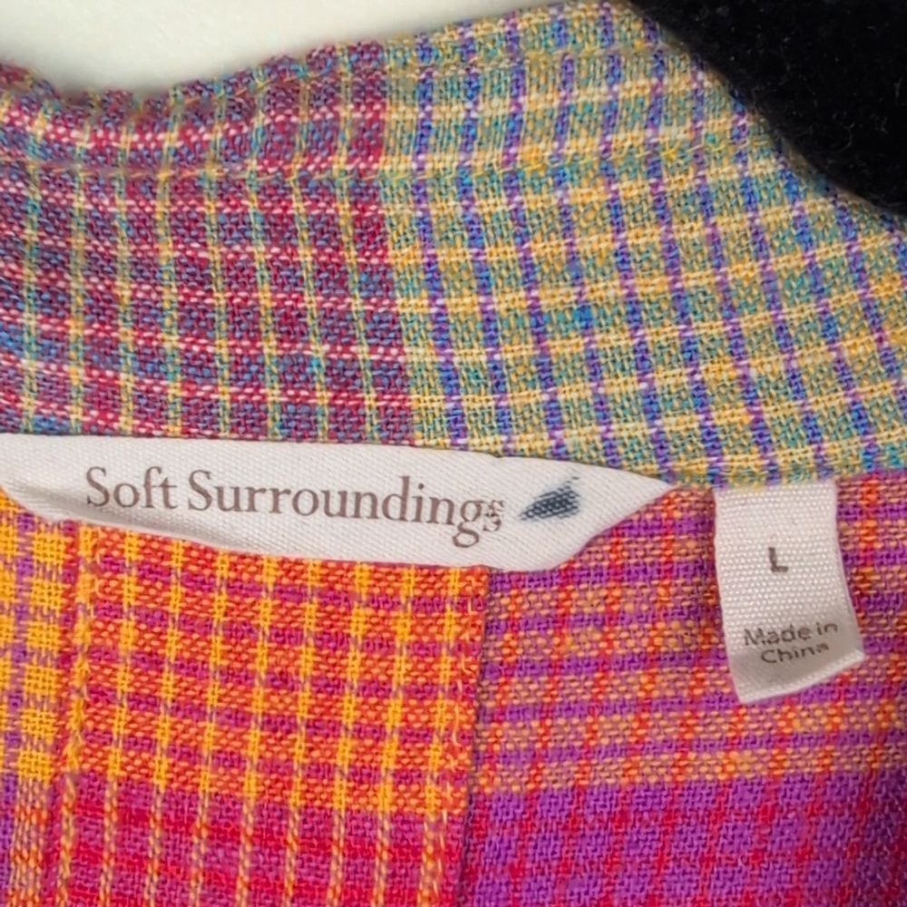 Soft Surroundings Patchwork Plaid Linen Blend Galina Tunic Button Front Top - Picture 2 of 11